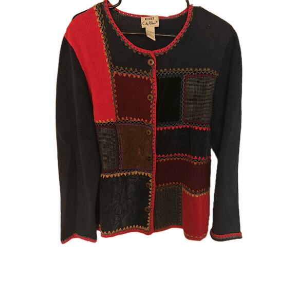 Koret City Blues Women Large Patchwork Crochet Cardigan Sweater Vintage - Picture 2 of 13